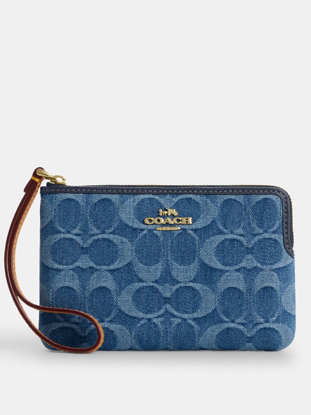 Coach Corner Zip Wristlet In Signature Denim - Picture 1 of 3